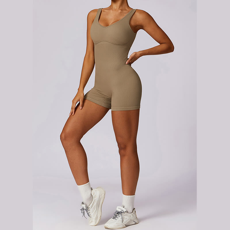 Mythstone Solid Seamless Jumpsuit Romper Sports Fitness Yoga Women Bodysuit