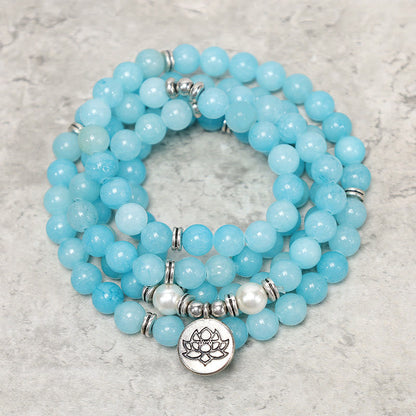 MythStone Natural Amazonite Stone Healing Lotus Mala Bracelet