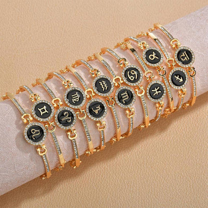 12 Constellations of the Zodiac Rhinestone Chain Adjustable Bracelet