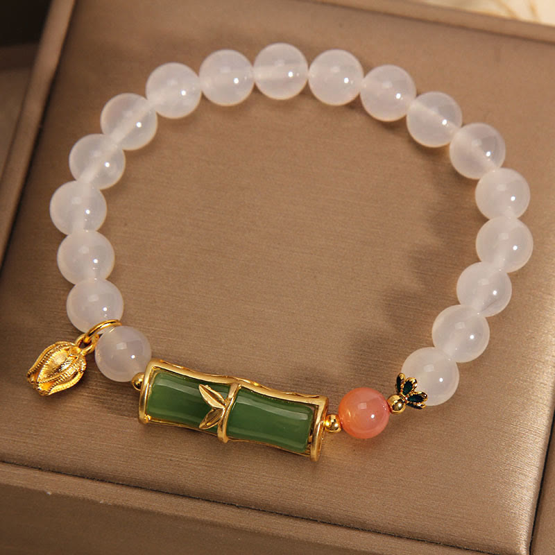 Mythstone Natural White Agate Jadeite Bamboo Beads Positivity Bracelet