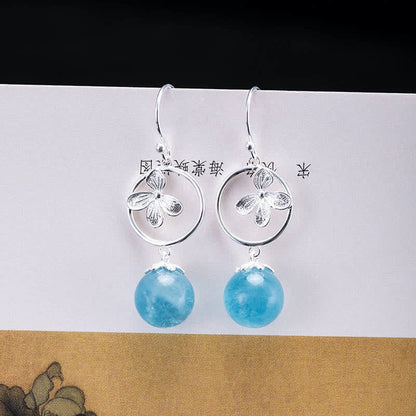 Mythstone 925 Sterling Silver Natural Aquamarine Leaf Flower Peace Earrings Necklace