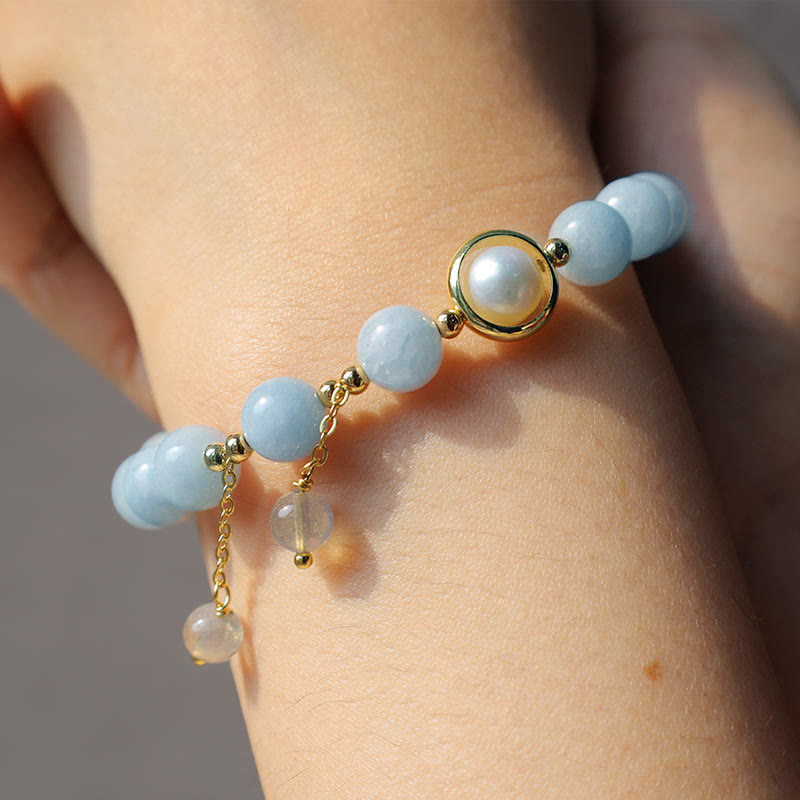 MythStone Aquamarine Pearl Healing Moonstone Beads Charm Bracelet