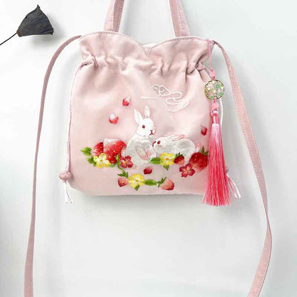 Mythstone Suzhou Embroidery Lotus Deer Epiphyllum Peony Rabbit Cotton Linen Tote Crossbody Bag Shoulder Bag Handbag