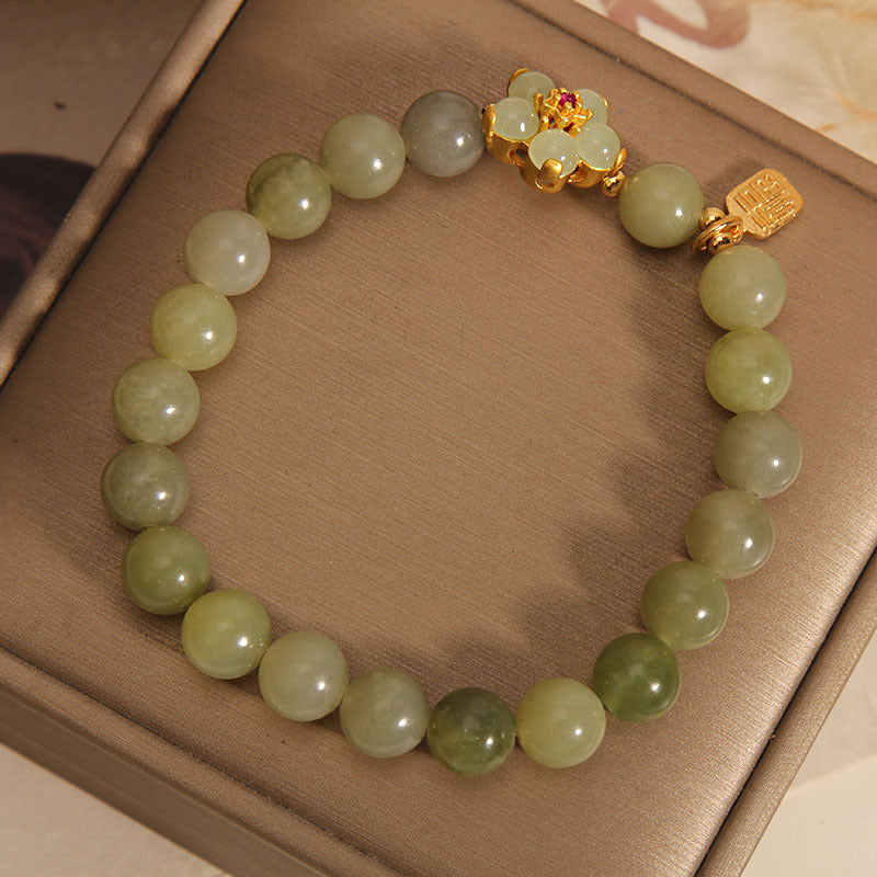 MythStone Green Jade Flower Fu Character Charm Luck Bracelet