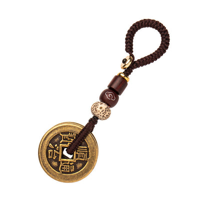 Mythstone Feng Shui Five Emperor Coins Luck Bodhi Seed Money Wealth Keychain