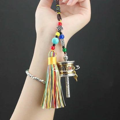 Mythstone Tibet Om Mani Padme Hum Prayer Wheel Tassel Bag Car Hanging Decoration