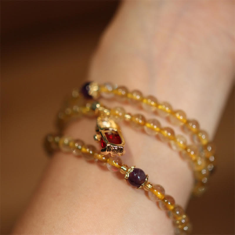 Mythstone Citrine Amethyst PiXiu Prosperity Happiness Protection Bracelet