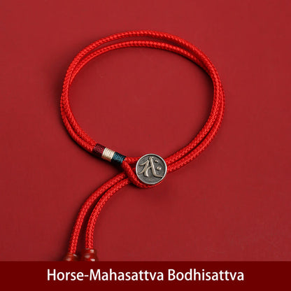 Mythstone 925 Sterling Silver Chinese Zodiac Luck Braided Red String Double Layer Bracelet