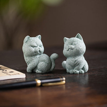 Figura decorativa de escritorio para mascota de té con forma de gato pequeño de Mythstone 