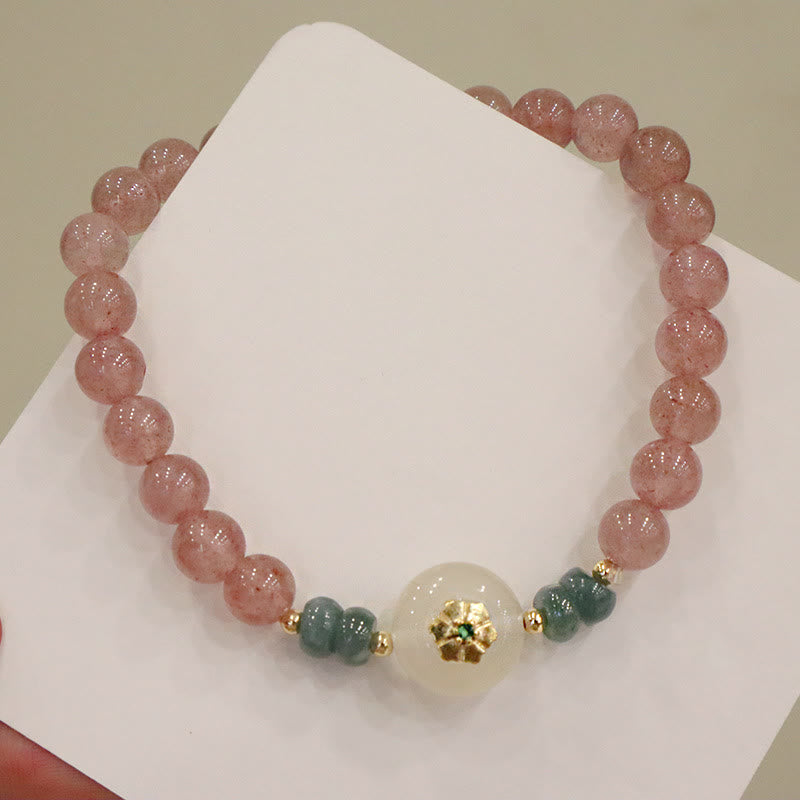 Mythstone Natural Strawberry Quartz Chalcedony Jade Healing Bracelet