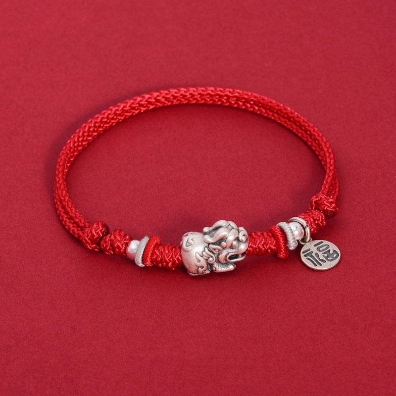 Mythstone 925 Sterling Silver PiXiu Fu Character Wealth Luck Handmade Braided Bracelet