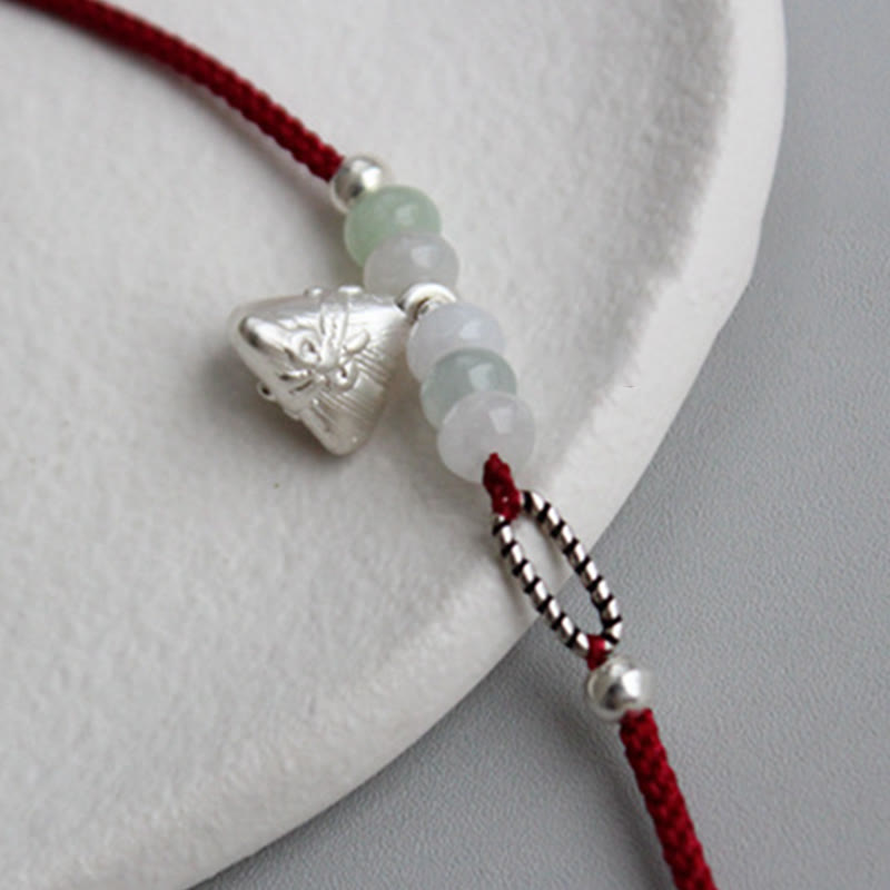 Mythstone 925 Sterling Silver Jade Red String Zongzi Charm Abundance Bracelet