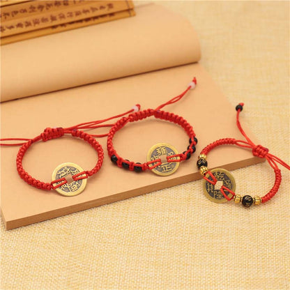 Mythstone Copper Coin Fortune Red String Weave Bracelet