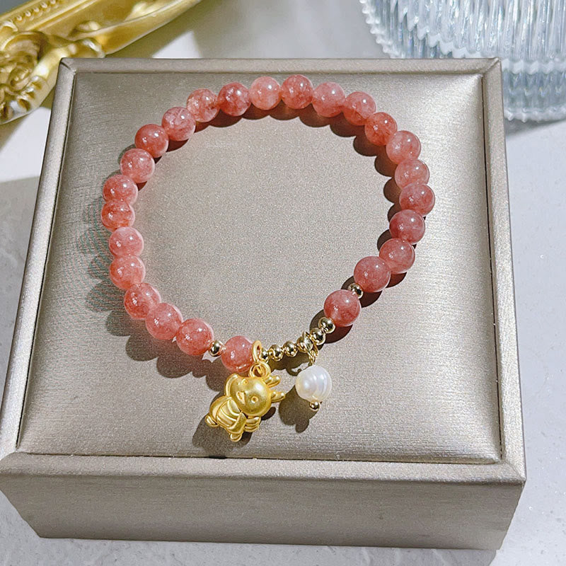 Mythstone Year of the Dragon Strawberry Quartz Dragon Pearl Charm Protection Bracelet