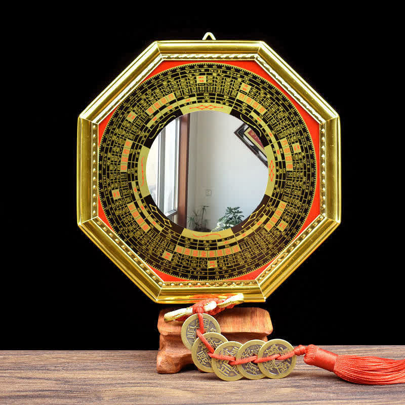 Mythstone Feng Shui Bagua Map Five-Emperor Coins Gourd Balance Living Room Energy Map Mirror