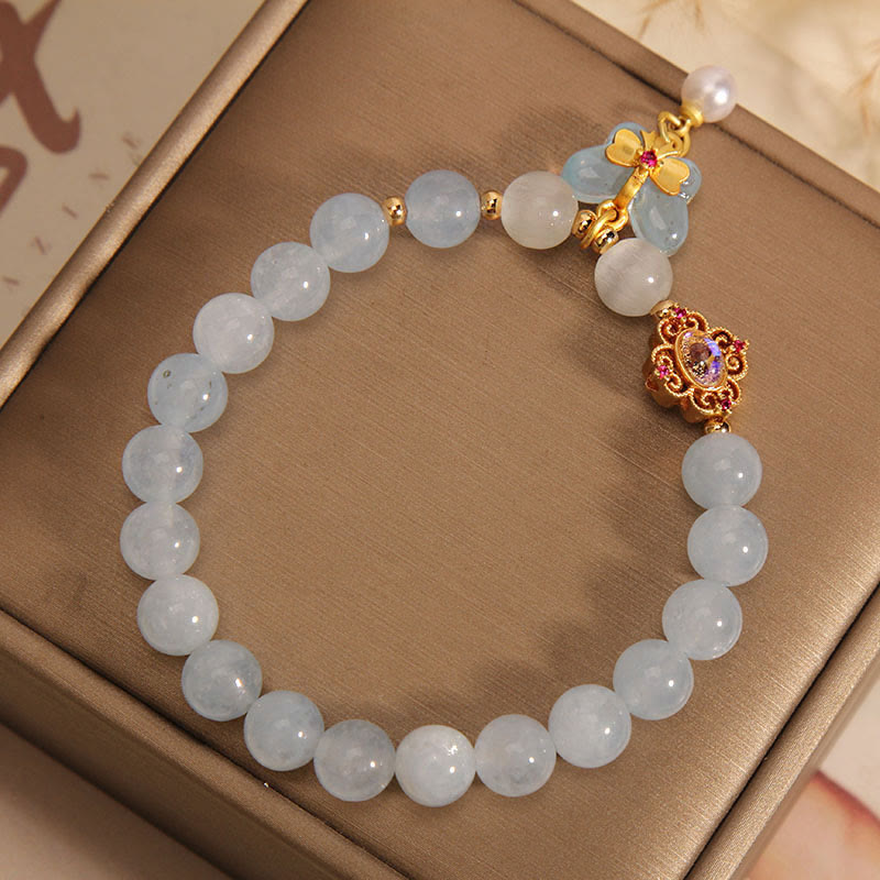 Mythstone Aquamarine Cat's Eye Healing Butterfly Pearl Charm Bracelet