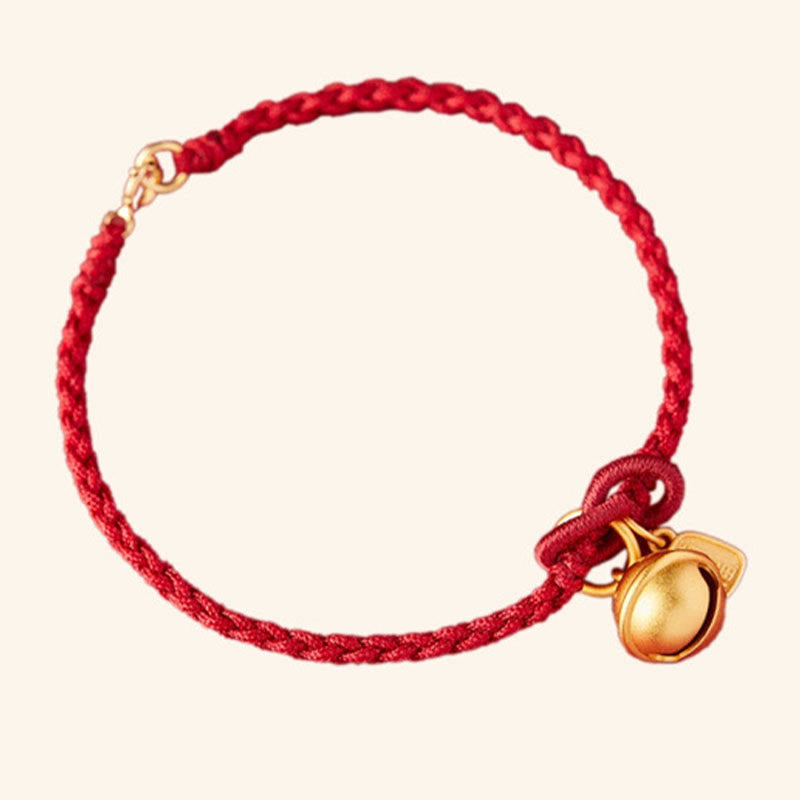 Mythstone Handmade Fu Character Charm Luck Happiness Bell Red Rope Bracelet