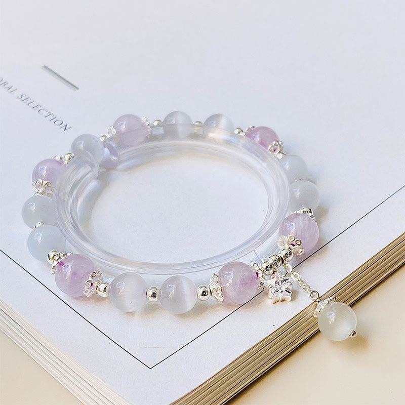 Mythstone 925 Sterling Silver Natural Amethyst Cat's Eye Spiritual Awareness Star Bracelet