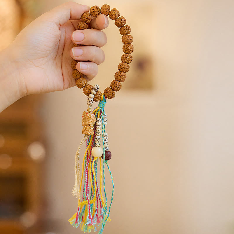 Pulsera de amuleto de la suerte y la riqueza con semillas de Bodhi de Rudraksha del Tíbet Mythstone