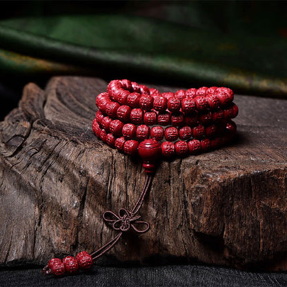 Mythstone 108 Mala Beads Cinnabar Om Mani Padme Hum Pattern Engraved Blessing Bracelet