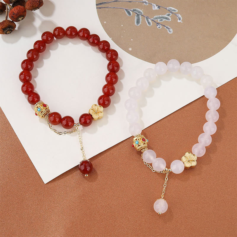 Mythstone Natural Red Agate White Agate Peach Blossom Self-acceptance Bracelet