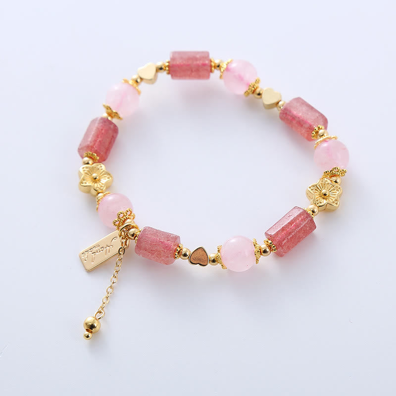 Mythstone Strawberry Quartz Pink Crystal Love Heart Flower Positive Bracelet