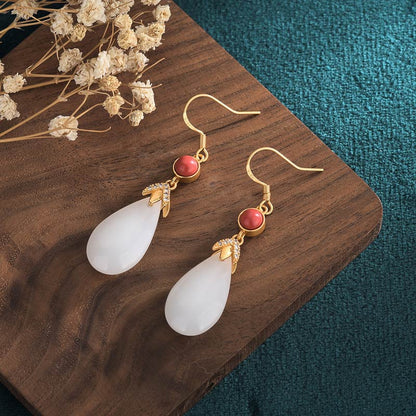 Mythstone FengShui White Jade Luck Drop Earrings