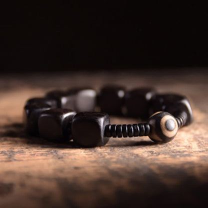 Mythstone Tibetan Ebony Wood Dzi Bead Strength Bracelet