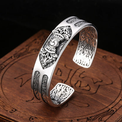 Mythstone 925 Sterling Silver Vajra Dorje Engraved Spiritual Power Bracelet Bangle