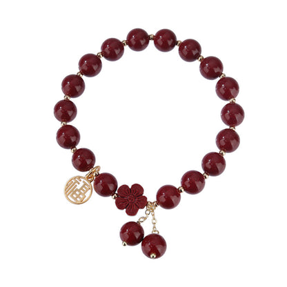 Mythstone Cinnabar Fu Character Cherry Blossom Blessing Bracelet