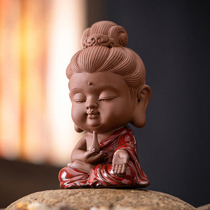 Mythstone Mini Gautama Buddha Sakyamuni Kwan Yin Avalokitesvara Ksitigarbha Serenity Ceramic Desk Decoration