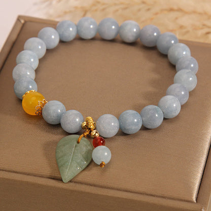 Mythstone Aquamarine Jade Leaf Healing Charm Bracelet