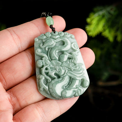 Mythstone Year Of The Dragon Chinese Zodiac Dragon Soaring Jade Protection Bead Chain Necklace Pendant