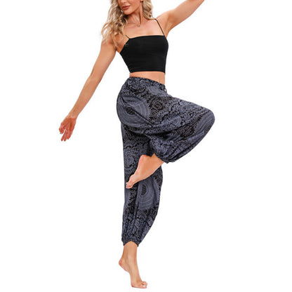 Mythstone Casual Loose Round Rose Pattern Harem Trousers Women's Yoga Pants