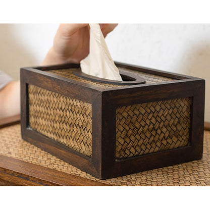 Mythstone Handmade Bamboo Woven Wood Tissue Box Wooden Tissue Holder Wipes Boxes Decoration