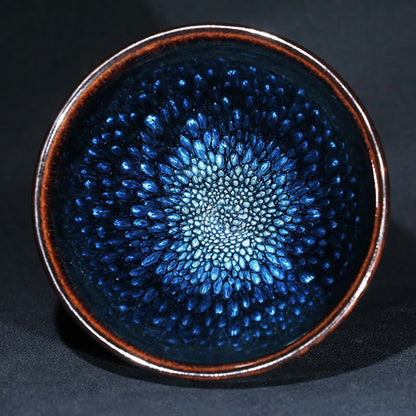 Mythstone Handmade Blue Francolinus Spot Chinese Jianzhan Ceramic Teacup Kung Fu Tea Cup Bowl