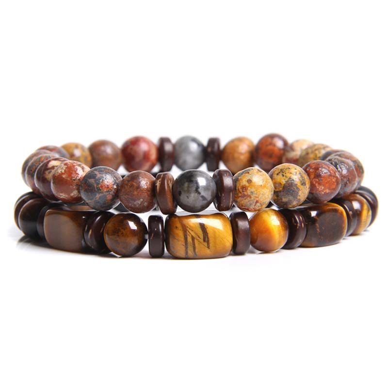 Mythstone 2PCS Healing Crystal Emperor Stone Tiger Eye Bead Bracelet