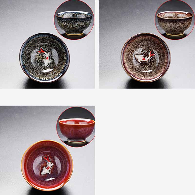 Mythstone Small Koi Fish Kiln Change Chinese Jianzhan Ceramic Teacup Kung Fu Tea Cup 60ml