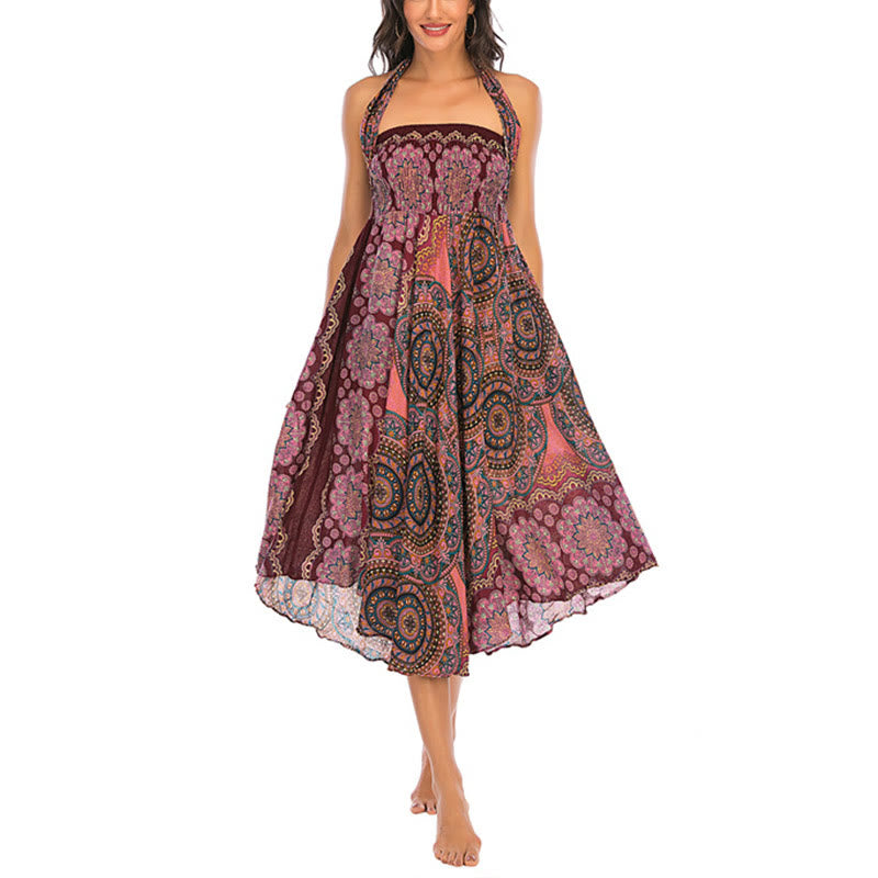 Mythstone Two Style Wear Bohemian Mandala Flower Lace-up Skirt Dress