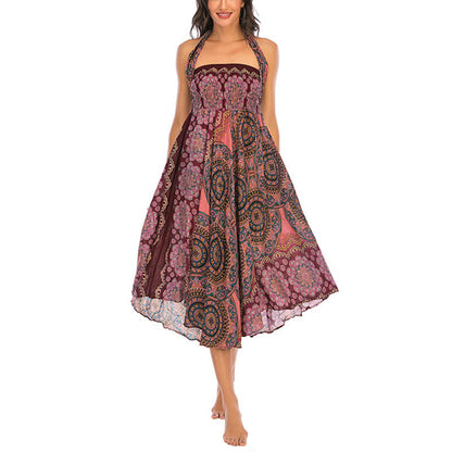 Mythstone Two Style Wear Bohemian Mandala Flower Lace-up Skirt Dress