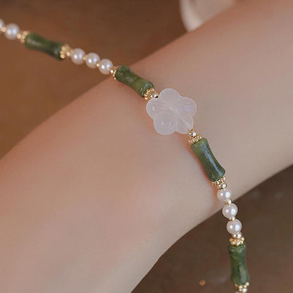 Mythstone Peridot Bamboo Flower Agate Pearl Peace Bracelet