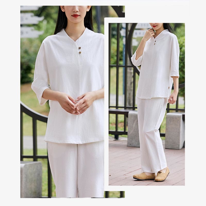 Mythstone 2Pcs Shirt Top Pants Meditation Zen Tai Chi Cotton Linen Clothing Women's Set