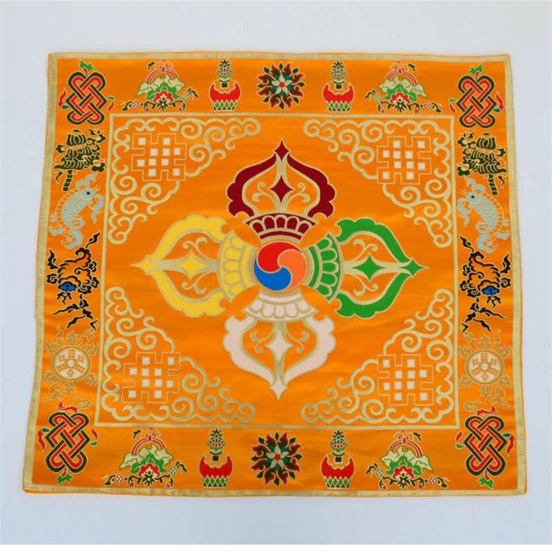 Mythstone Flower Endless Knot Prayer Altar Mat Healing Meditation 8 Auspicious Symbols Mat Table Runner