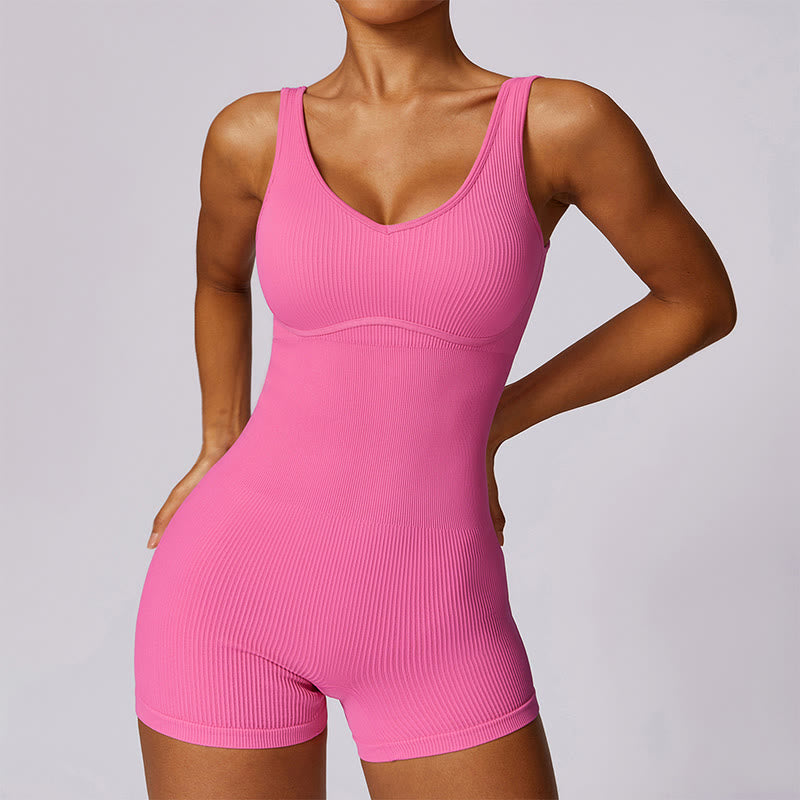 Mythstone Solid Seamless Jumpsuit Romper Sports Fitness Yoga Women Bodysuit