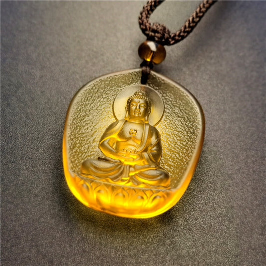 Mythstone Chinese Zodiac Natal Buddha Blessing Liuli Crystal Compassion Necklace Pendant