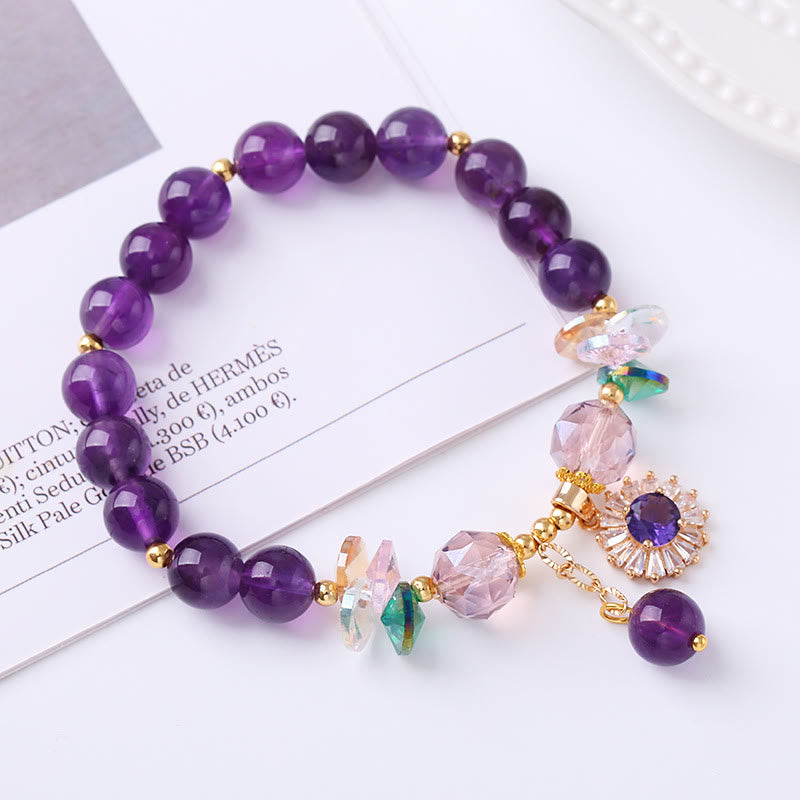 Mythstone Natural Amethyst Zircon Sun Healing Spiritual Charm Bracelet