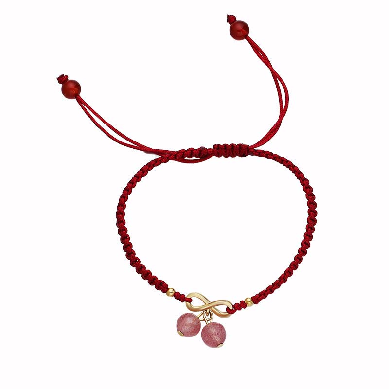 Mythstone Strawberry Quartz Crystal Endless Knot Love Healing Red String Weave Bracelet