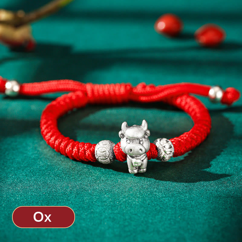 Mythstone 999 Sterling Silver Chinese Zodiac Red Rope Luck Handcrafted Kids Bracelet