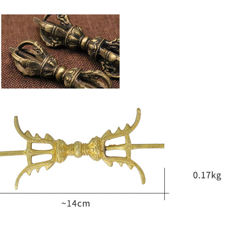 Mythstone Handmade Nepal Five Prong Three Prong Vajra Dorje Strength Copper Decoration