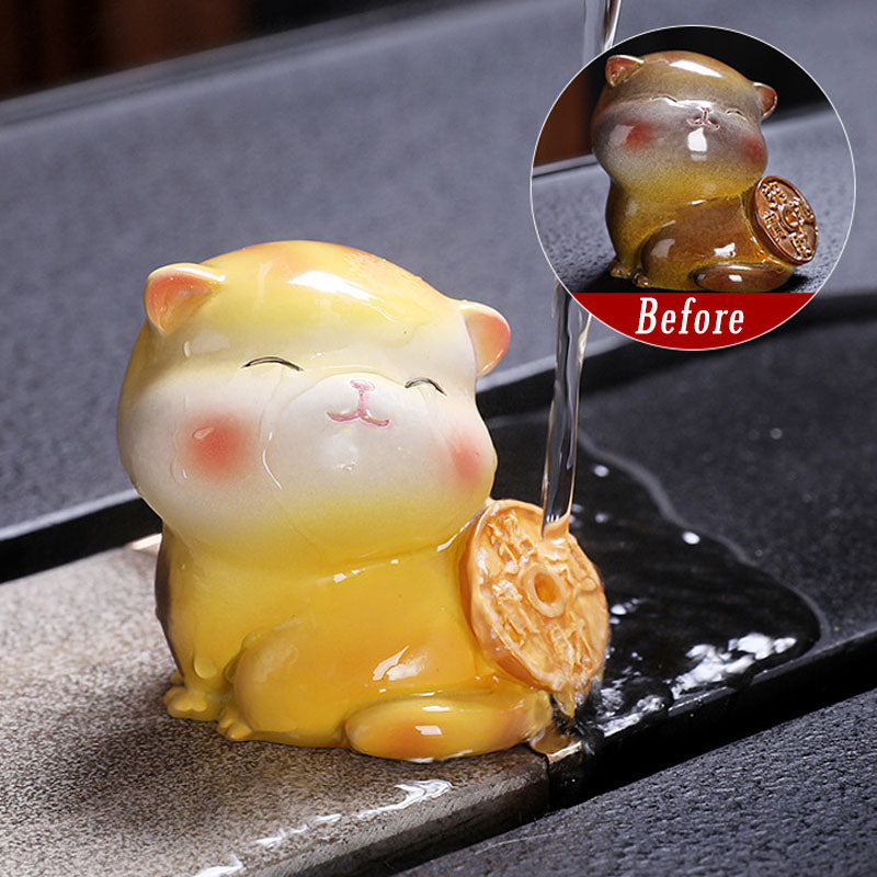 Mythstone Color Changing Cute Mini Cat Resin Tea Pet Wealth Home Figurine Decoration